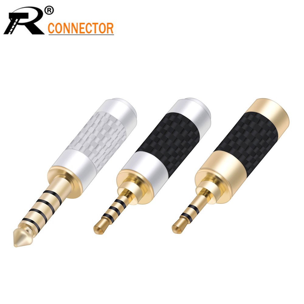 4pcs carbon fiber 2.5mm 3 pole 4 pole stereo male plug right angle 4.4mm 5 pole jack connector