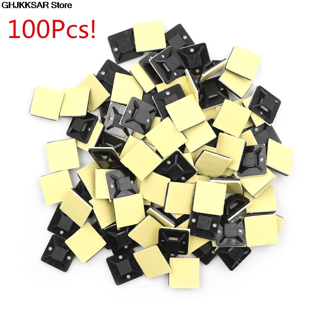 100pcs Self-adhesive pen on mounts for cable ties/routing looms wires and cable base clamps clips 20x20x6mm