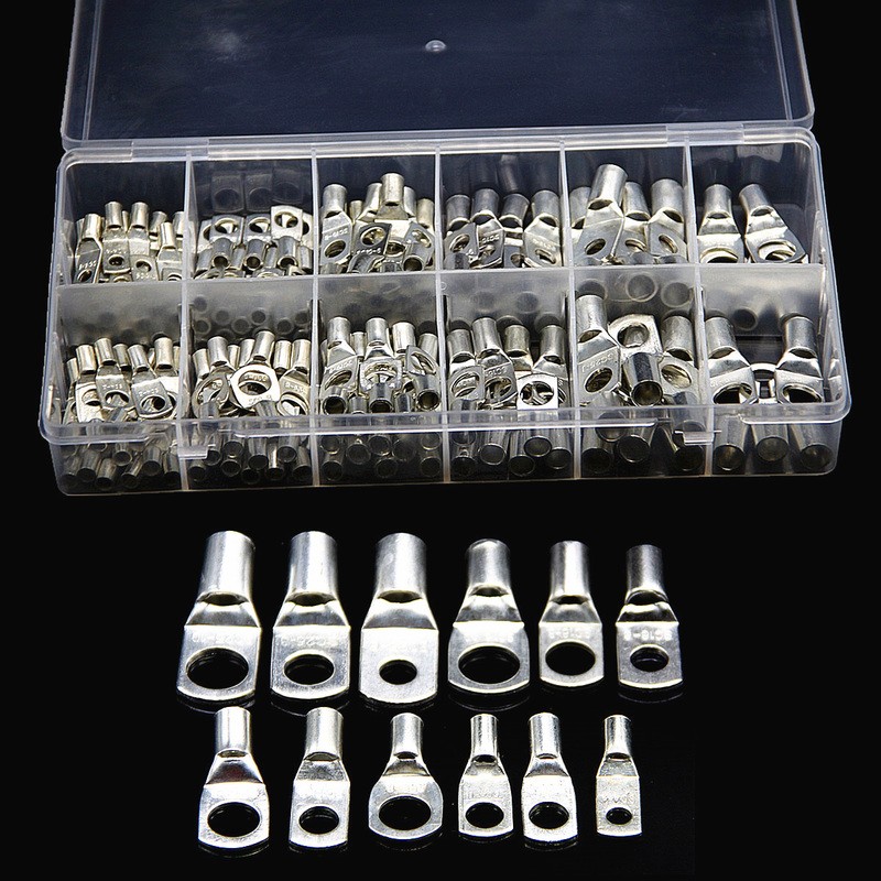 170pcs assortment bare SC crimp terminal terminals tinned lug copper lug wire ring butt electrical connectors stranding cable terminals kit