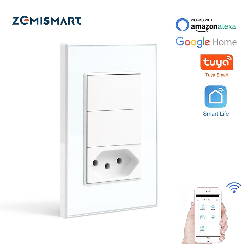 Zemismart Tuya WiFi Brazil Socket Smart Wall Light Switch Support Alexa Google Home Voice Control Brazilian Wall Outlet Switch