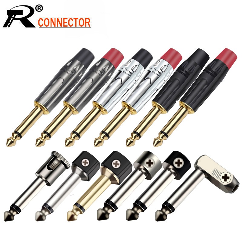 10pcs/lot Mono/Stereo Jack 6.35mm Male Plug Wire Connector Guitar Microphone MIC 6.3mm Plug Audio Connector Factory Wholesale