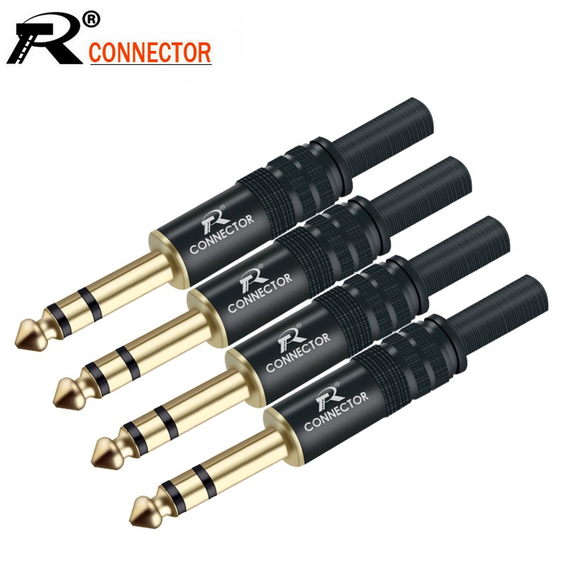 10pcs Gold Plated Stereo 6.35mm Audio Video Plug Connector 12*1 6.3 Audio Jack Electric Black Plug Microphone Connector