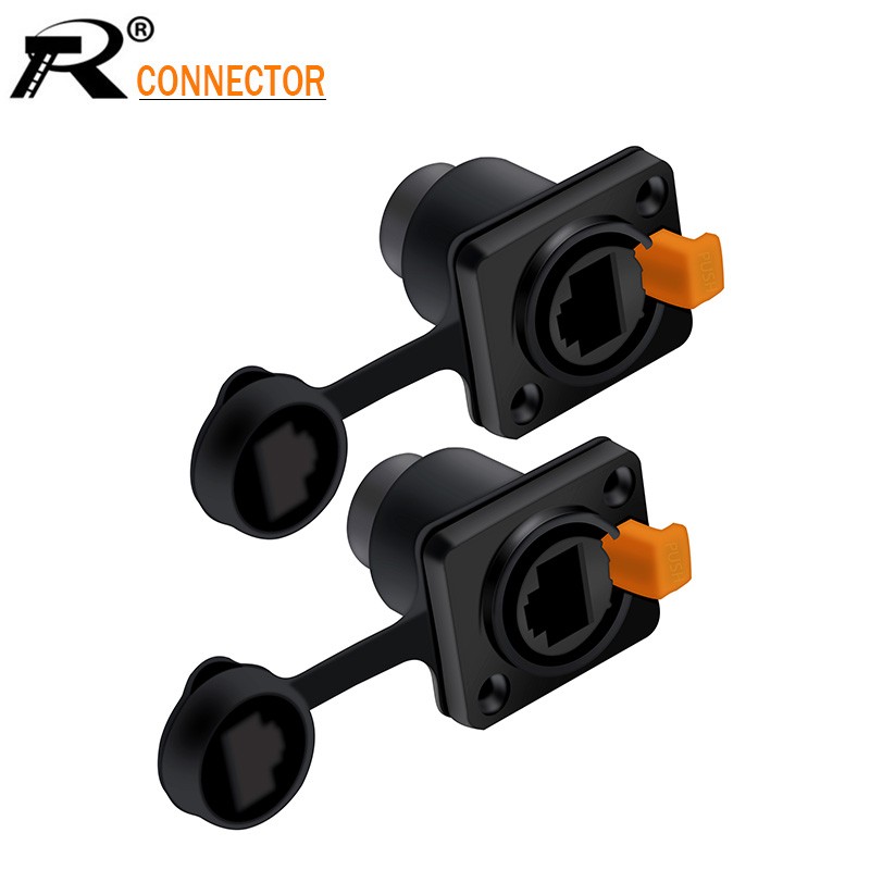 10pcs/lot Aviation RJ45 Female Socket Connector Waterproof Mount Ethernet Network Terminal Copper 8p8c Black