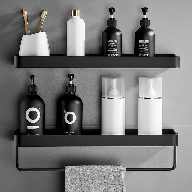 Bathroom Shelf No Drilling Organizer Shower Storage Rack Black Corner Wall Shelves Aluminum Toilet Shampoo Holder