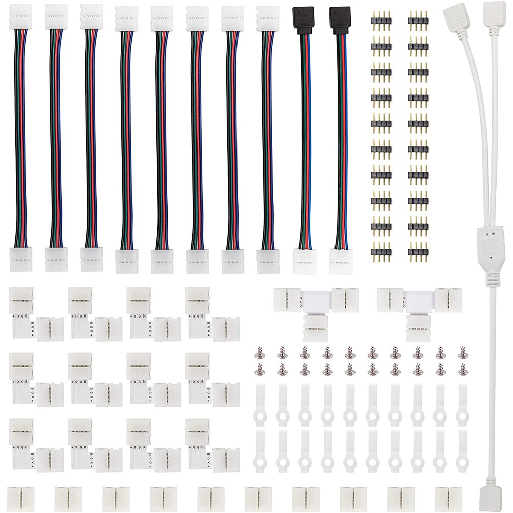 101pcs 4 Pin 10mm Connector Terminal Splice L T I Shape for RGB 5050 LED Strip Jumper Wire Connector Adapter Accessories Kit
