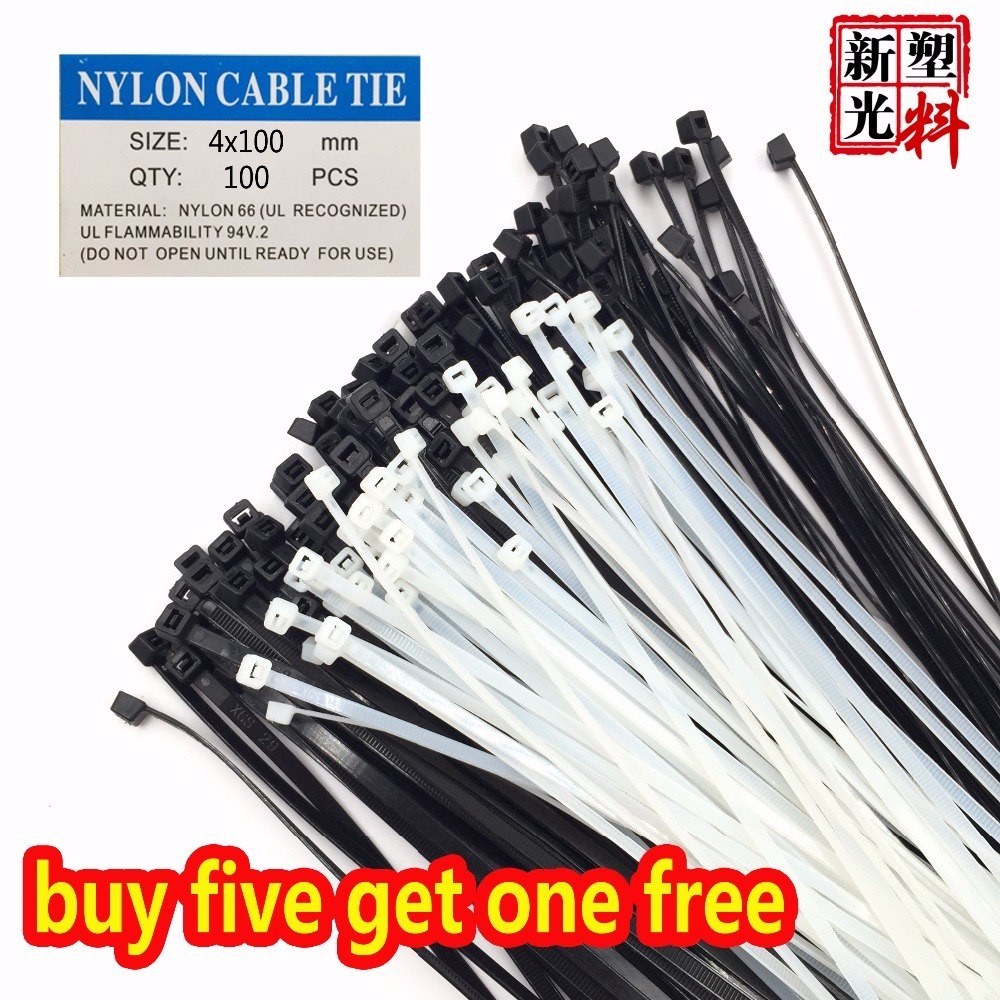 100pcs/pack 4*100mm high quality width 3.6mm white black self-locking plastic nylon cable ties, wire zip tie