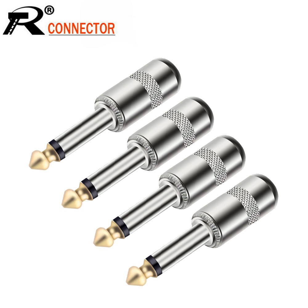 10pcs/lot 1/4 inch plug jack 6.35mm mono male connector gold-plated guitar effects pedal microphone connector