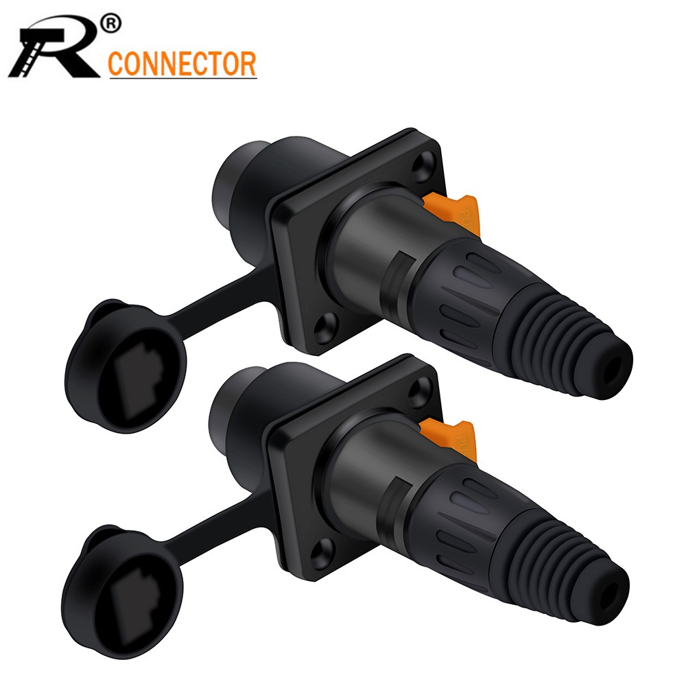 10sets Aviation RJ45 Female Socket RJ45 Waterproof Male Plug Connector Panel Mount Ethernet Network Terminal Copper 8p8c Black