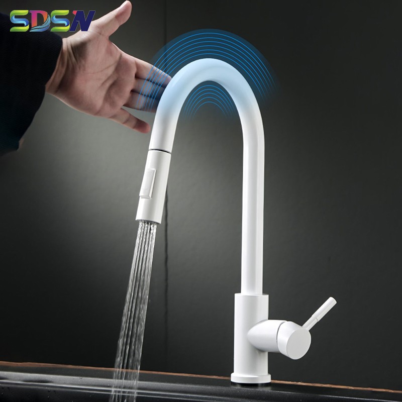 Touch On Kitchen Faucet With Pull Down Sprayer, Touch On Kitchen Sink Stainless Steel Faucet Hot Cold Sensor Kitchen Mixer Tap