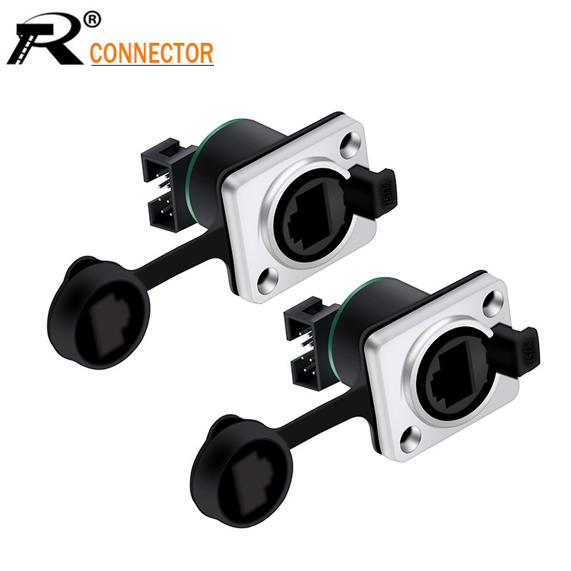 10pcs/lot RJ45 Connector Aviation Waterproof RJ45 Female Socket 90 Degree with PCB Board Panel Mount Ethernet Network 8P8C