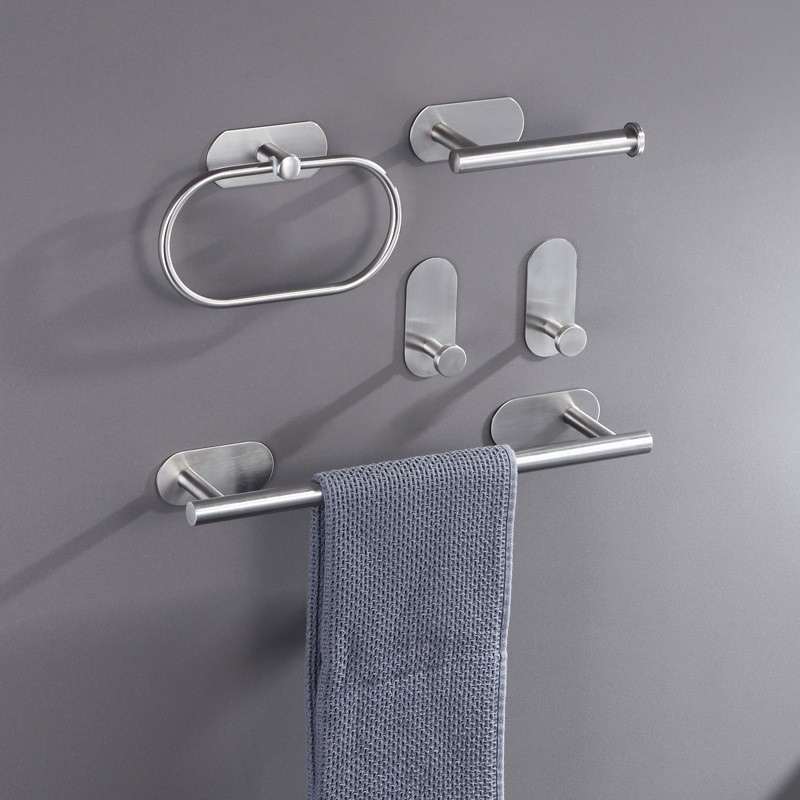 No Drilling Stainless Steel Self Adhesive Towel Bar Paper Holder Clothes Hook Towel Ring Black Golden Bathroom Accessories Set