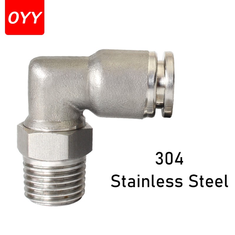 10pcs PL Series 304 Stainless Steel Trachea Quick Connector Plug Threaded Elbow Pneumatic Fittings PL8-02/4-M5/6-01/10-03