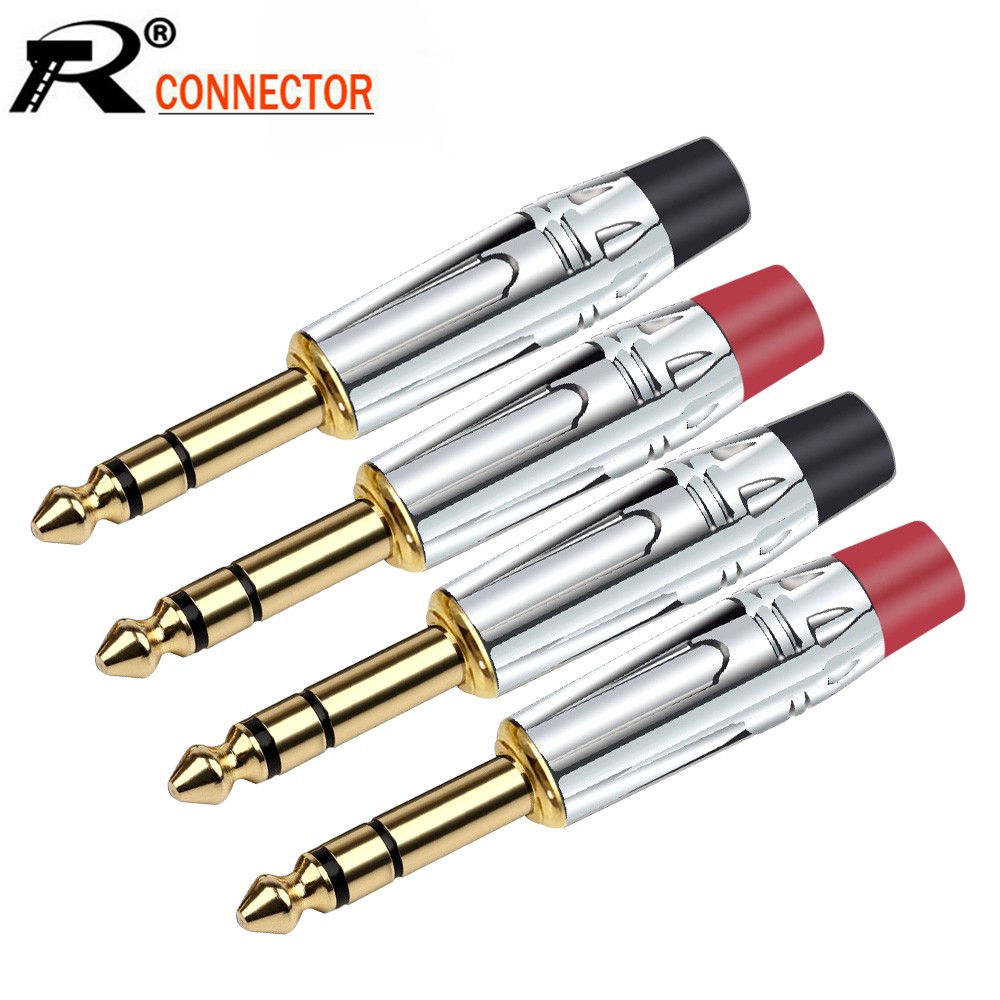 Male Plug, 10pcs 6.35mm Jack 3 Poles Stereo 6.3mm Gold Plated Copper Solder Wire Connector 1/4 Inch Microphone Jack