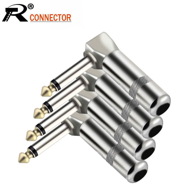 Metal Zinc Alloy 1/4'' Phone Jack Balance Audio Connector Right Angle 6.35mm/6.3/6.5mm Jack 3 Pole Stereo Speaker Plug 10pcs/lot