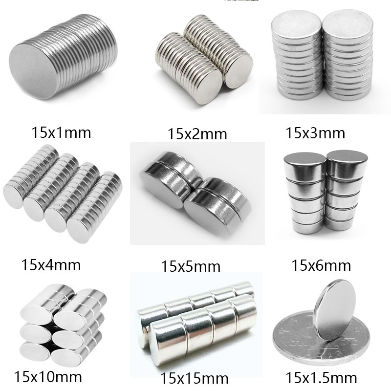 1/10/20pcs 15mm Diameter Round Rare Earth Magnets 1/1.5/2/3/4/5/6/10/15mm Thick Neodymium Strong Crafts Permanent Magnet