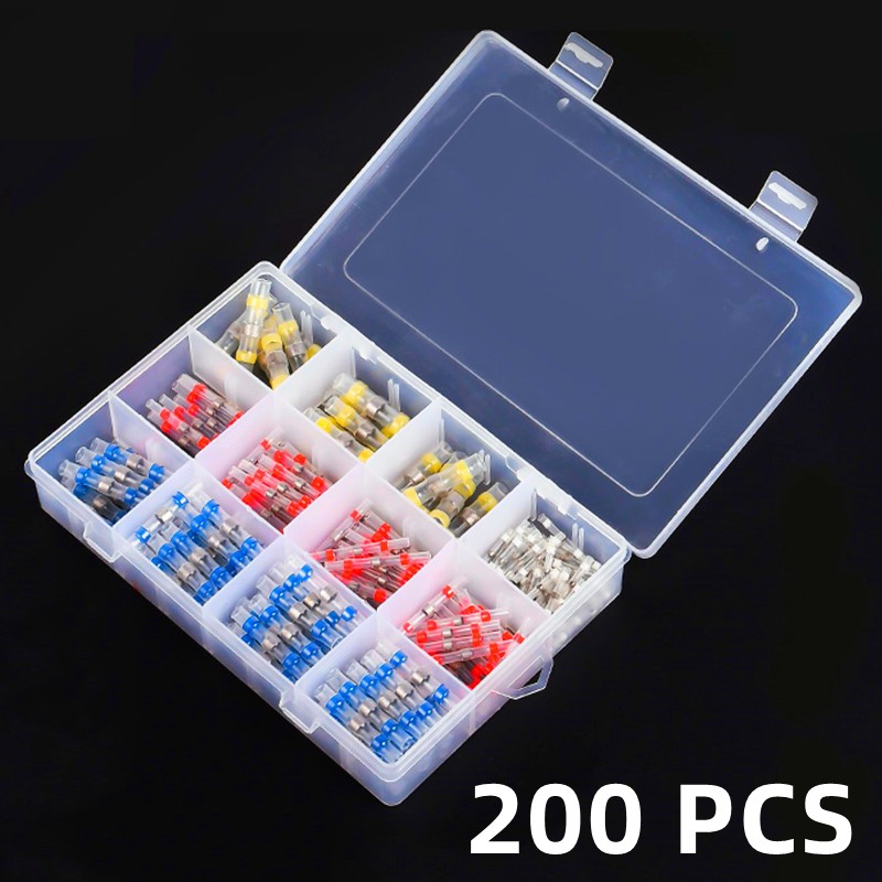 200 PCS Boxed,Solder Ring Terminal,Solder Butt Thermoresistant Tube,Wire Connector,Heat Shrink Sleeve,Waterproof Insulation