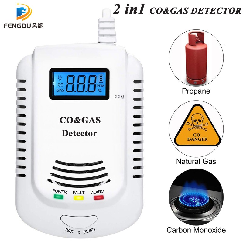 2 in 1 gas detector, plug-in home natural gas/methane/propane/co alarm, sensor leak detector with voice promo and LED display