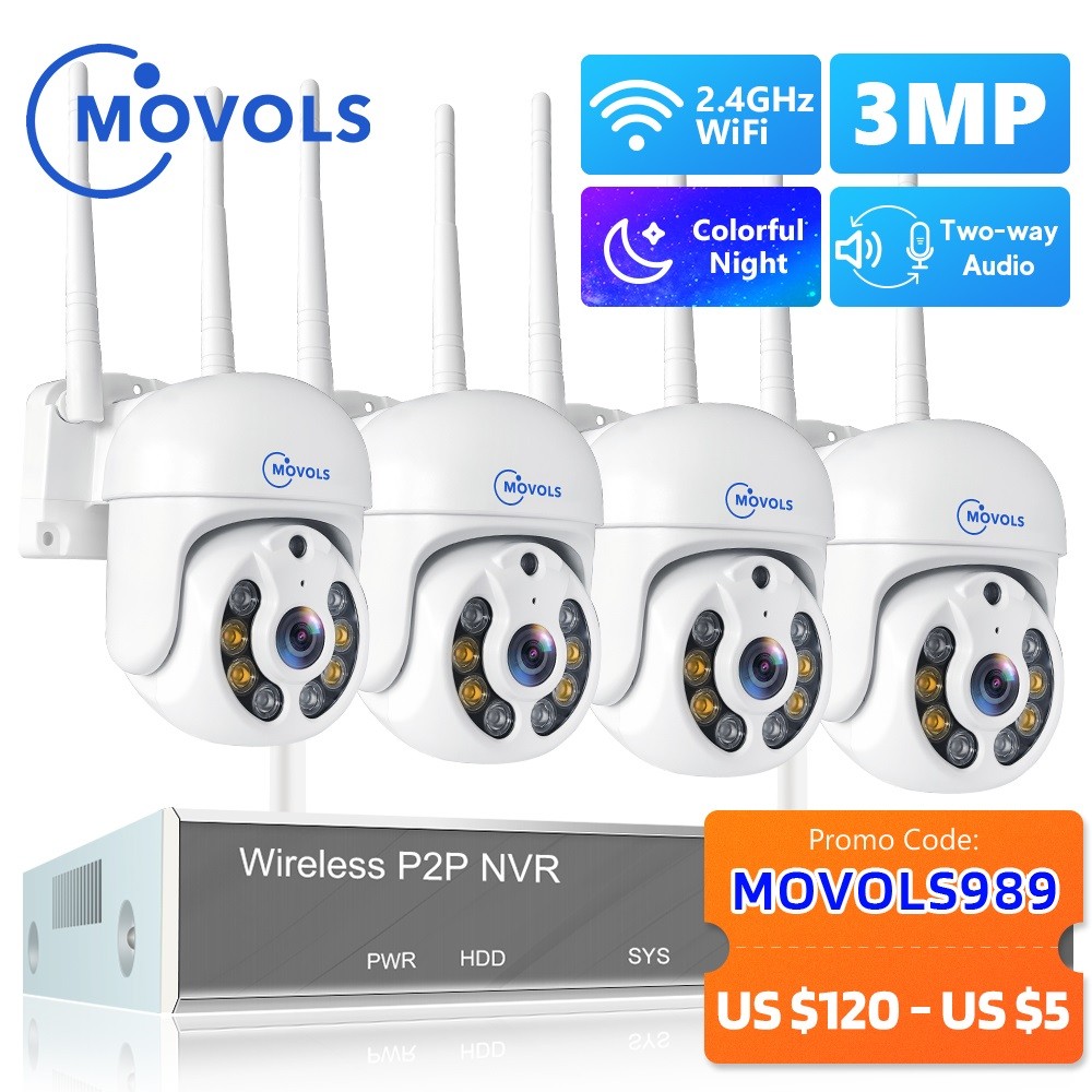 Movols H.265 3MP HD Wireless CCTV System Two Way Audio Waterproof PTZ WiFi IP Security Camera 8CH P2P NVR Video Surveillance Kit