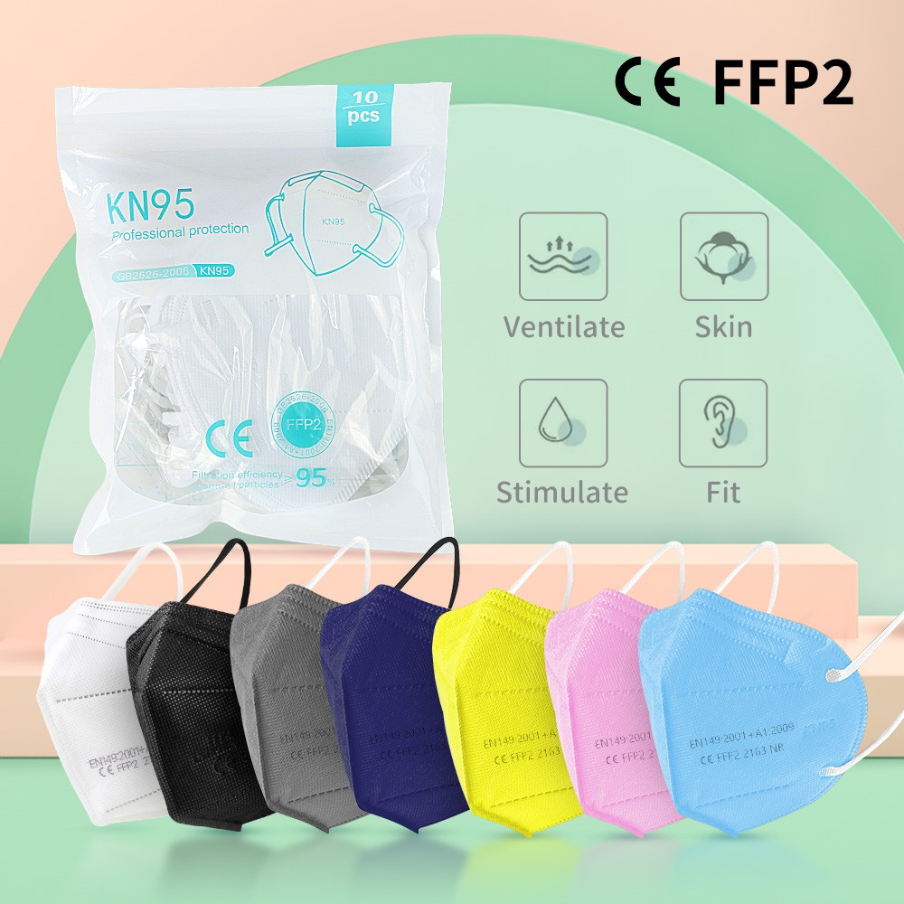 20-200pcs 5 Layers FFP2 Adult Mask Black KN95 Fabric Mascarillas Approved Mouth Face FPP2 Mask KN95 Respirator Filter ffp2fan
