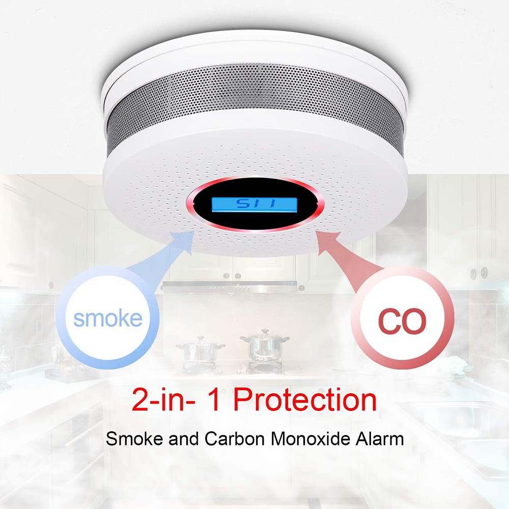 Battery Powered Smoke Carbon Carbon Monoxide Detector Combination Smoking Poster Alarm LED Digital Display Sound Alert Home Security Sensor