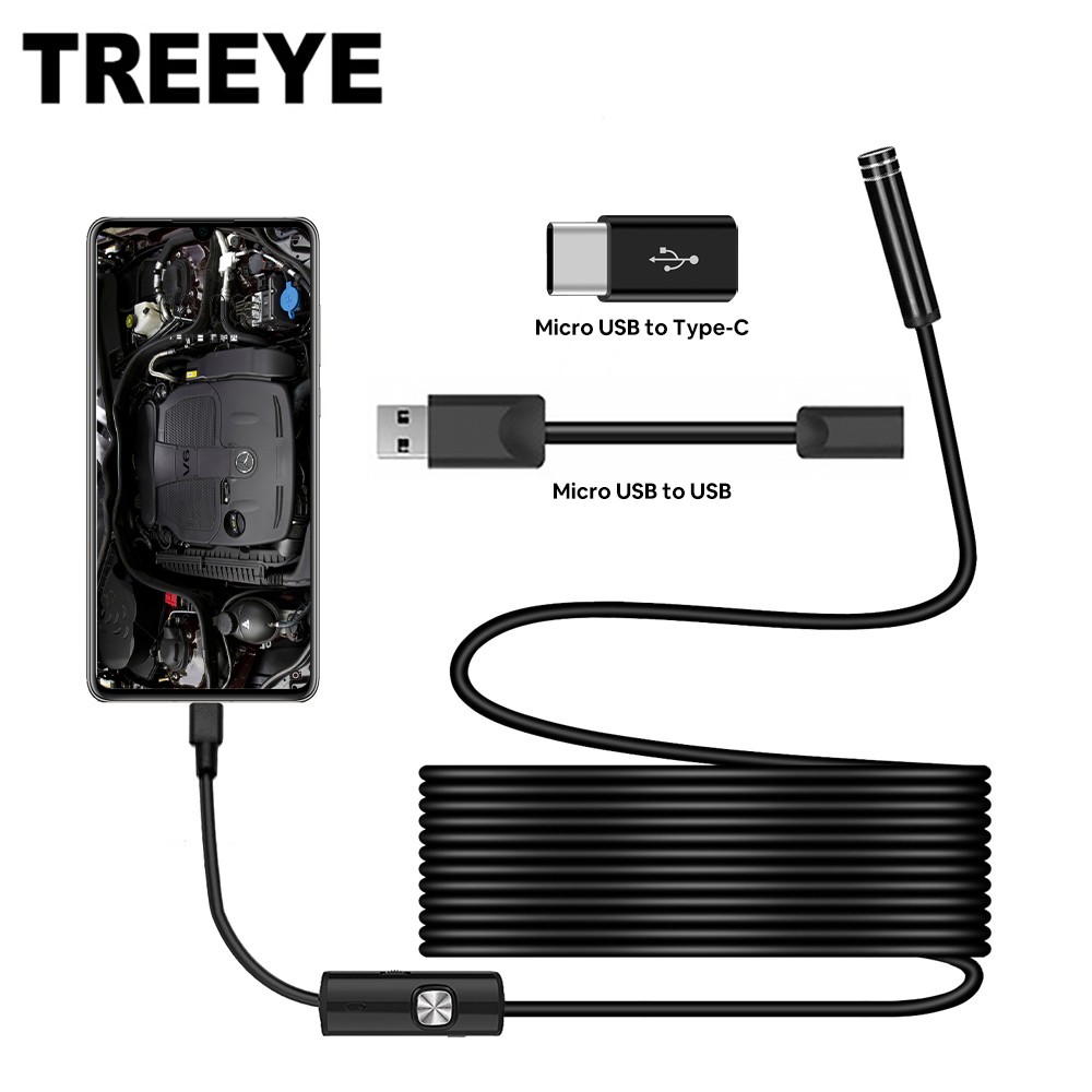 Endoscope Camera 7mm/5.5mm 3 in 1 USB IP67 Waterproof 6 LEDs Borescope Inspection for Windows Macbook PC Android 2/1.5/1M Type-C