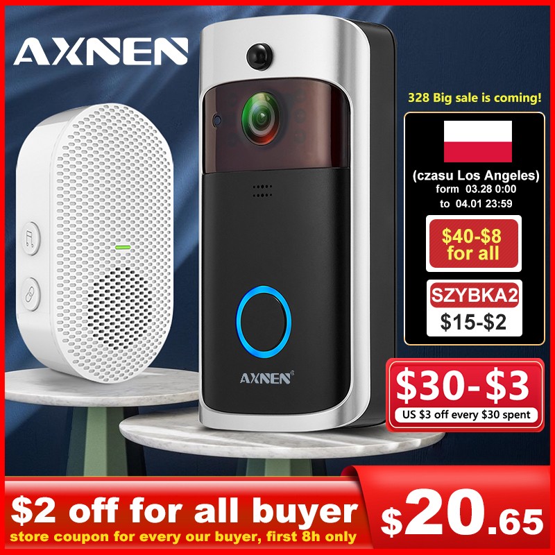 AXNEN V5 Video Doorbell Wireless HD PIR Camera Motion Detection IR Alarm Security Door Bell WIFI Intercom For Home Apartment