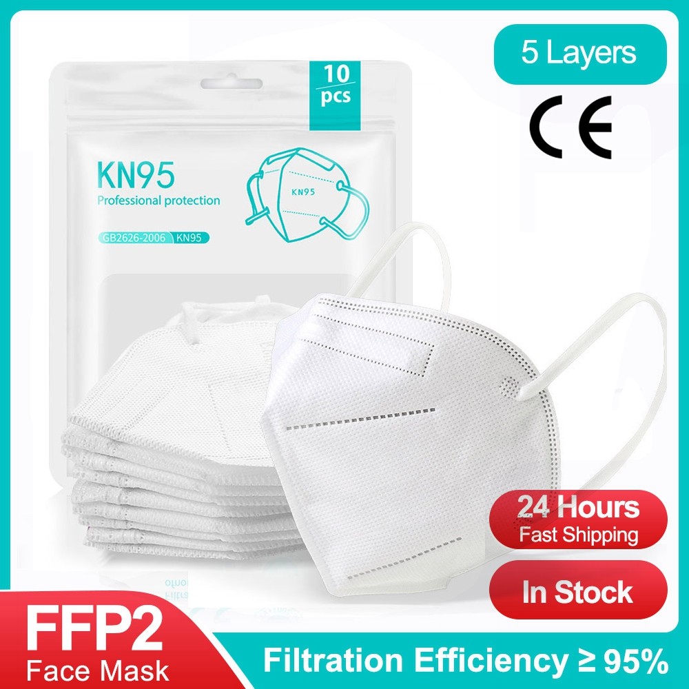 5-100pcs KN95 Mask White ffp2mask Adults 5 Layers FPP2 Kn95Mask Respirator Protective FFP2 Mascarillas CE approved FFP3