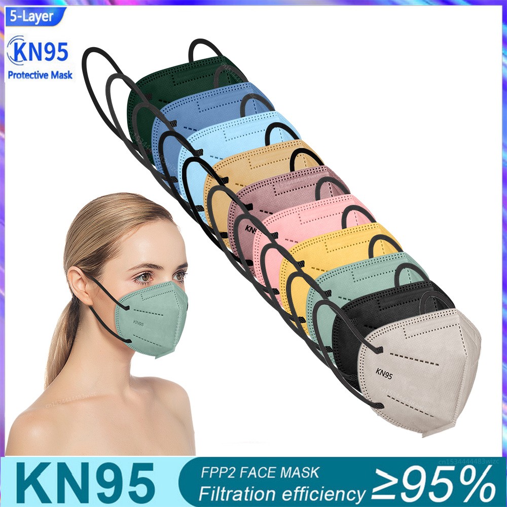 أقنعة الكبار KN95 5 طبقات FFP2 Mascarillas FPP2 homology ada Colores ffp2mascherine 10-100 قطعة قناع FFP 2 التنفس KN 95