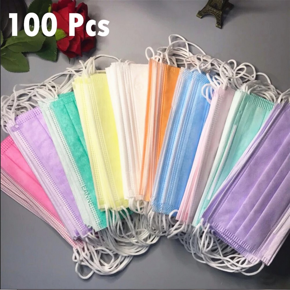 10-100pcs Colorful Mouth Mask Nonwove 3-layer Mask Disposable Mascarillas Anti-Spray Particulate Respirator Face Mask Quick Ships