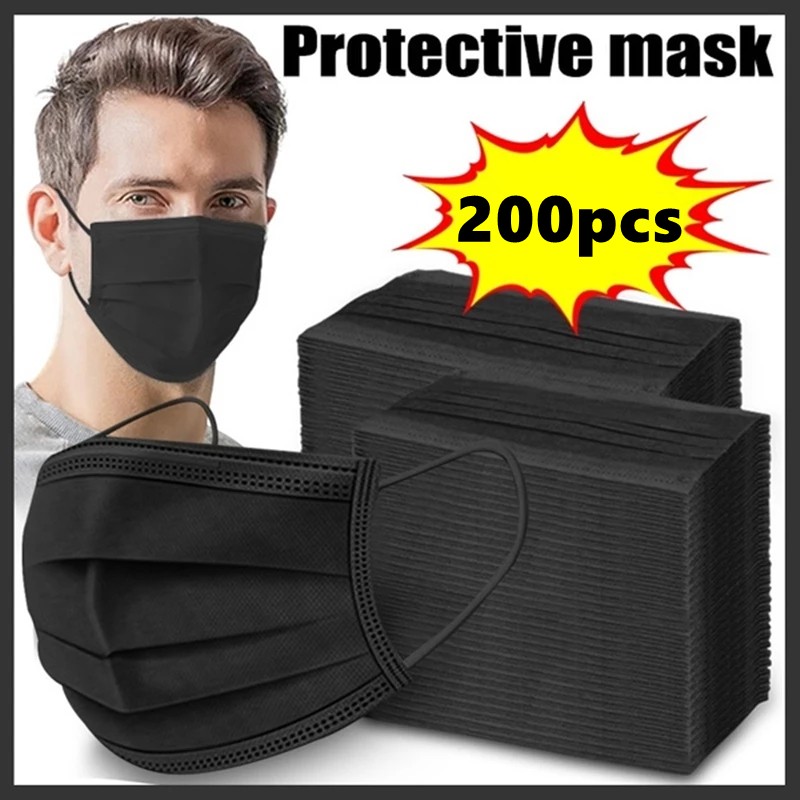 10-200pcs Adult Disposable Mask Black 3 Layer Non Woven Face Mask Shirogical Noir mascarillas negras trquejas homology adas