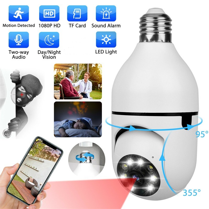 200W E27 CCTV Bulb Night Vision Full Color Automatic Human Tracking 4x Digital Zoom Video Indoor Security Monitor