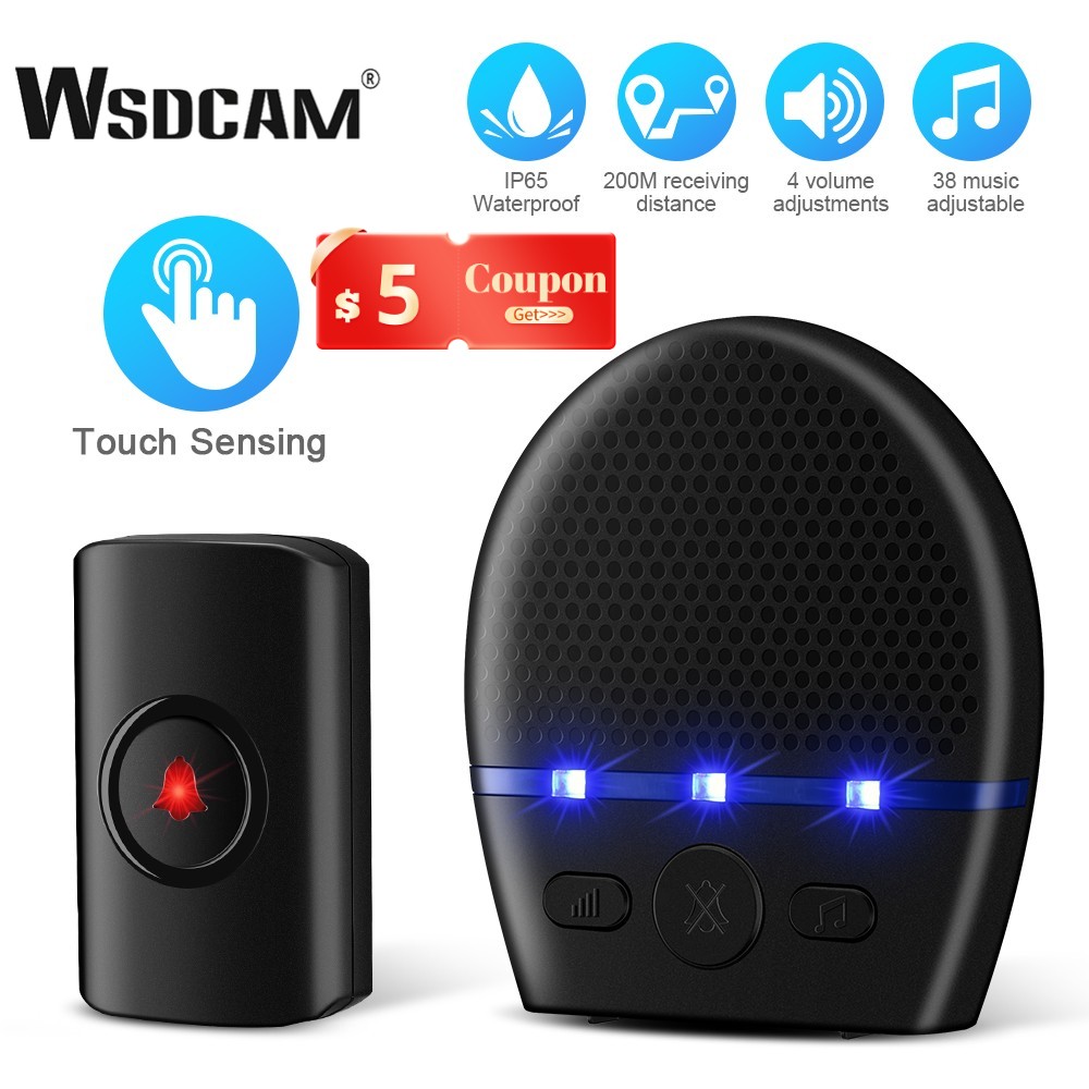 WSDCAM Waterproof Wireless Doorbell 300M Remote Flash LED Alarm Security Outdoor House Welcome Bell Smart Home Door Bell Chime