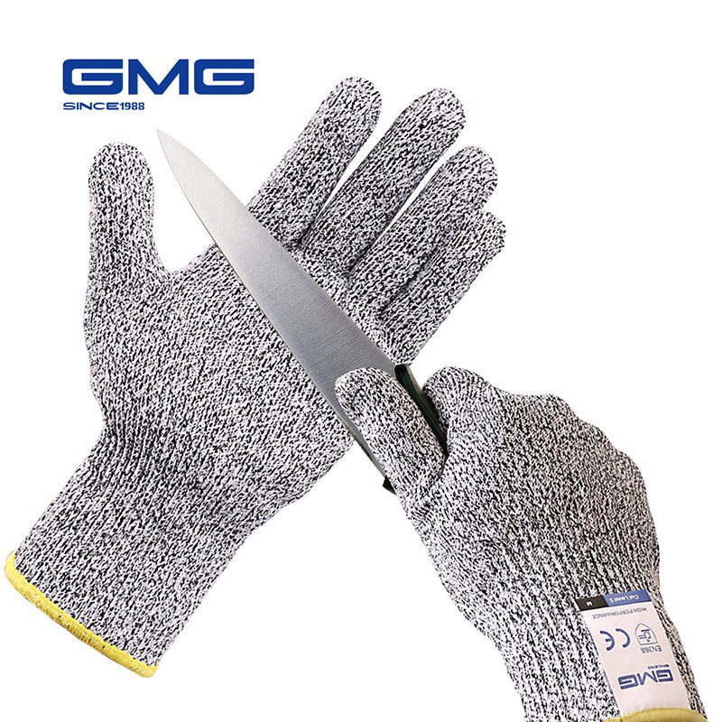 Anti-cutting Safety Gloves Hot Sale GMG Gray Black HPPE EN388 ANSI Anti-cut Level 5 Safety Work Gloves Cut Resistant Gloves