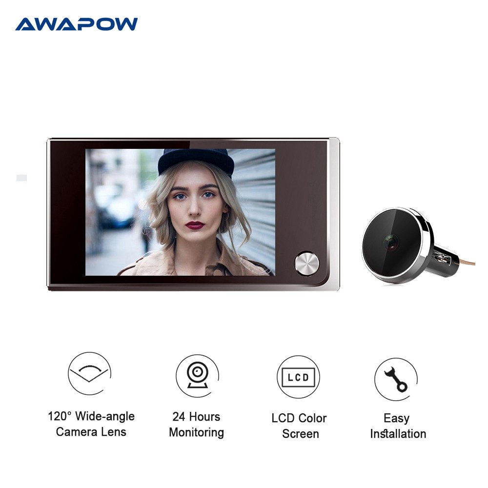 Awapow 3.5 Inch Video Doorbell 120 Degree Peephole Viewer Video Eye Doorbell Smart Home Outdoor Screen Visual Doorbell Camera