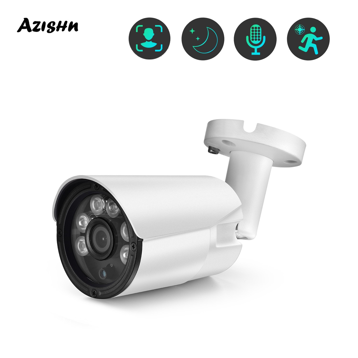 AZISHN 8MP 4K HD Network Camera Dual Face Detection Light Source Infrared Night Vision 48V POE Outdoor Video Surveillance Camera