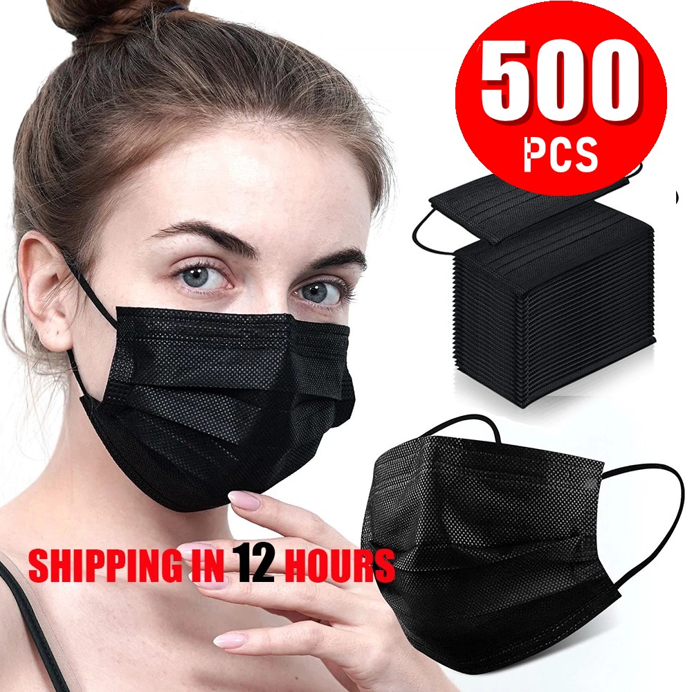 10-500pcs Disposable Black Non-woven Face Masks 3 Layer Adult Masque Noir Anti-Dust Mascarillas Negras quiurgicas Homologada