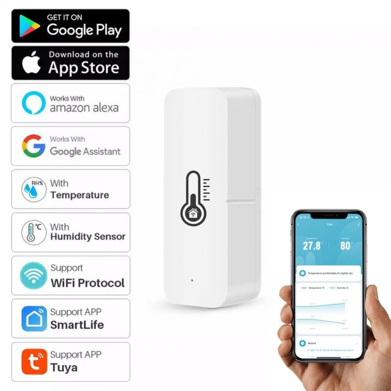 Tuya WiFi + Bluetooth Sensor Temperature Humidity Monitor Reminder Thermometer Via Smart Life APP Control Google Home Alexa