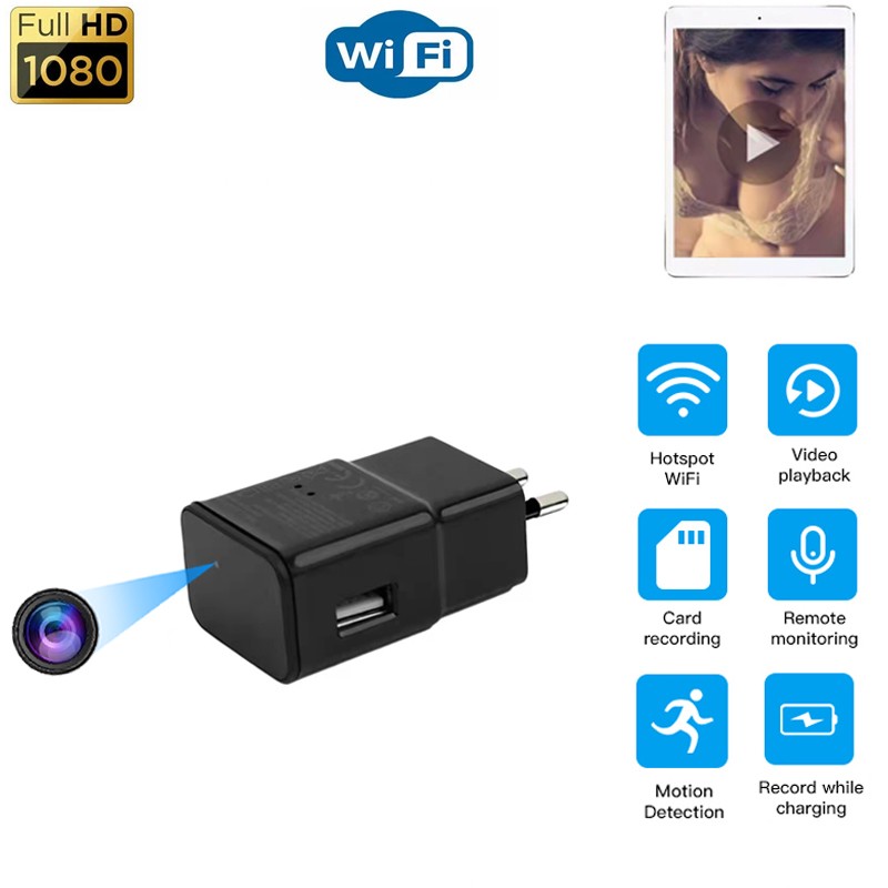 USB Charger Adapter Mini Camera Wireless IP Camera HD 1080P WiFi Real-time Monitoring Live Streaming App Remote Monitoring