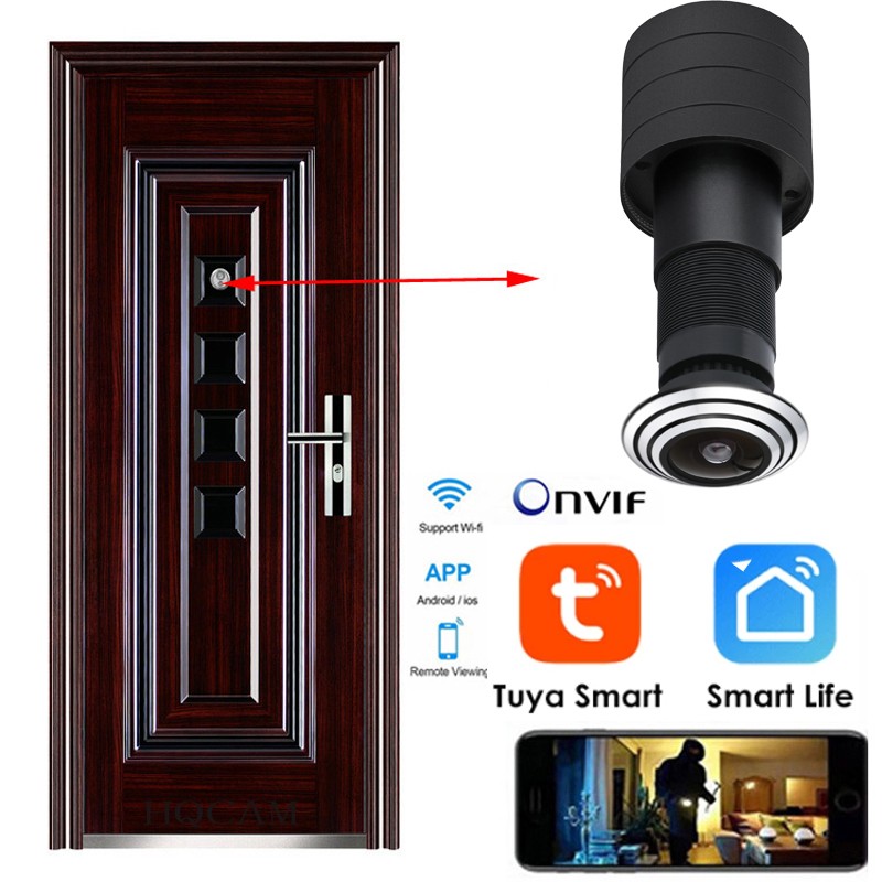 Security 1080P Mini Wifi Door Eye Hole IP Camera Fisheye Lens Wide Angle 1.66mm Peephole CCTV Network Audio Horn P2P Onvif Tuya