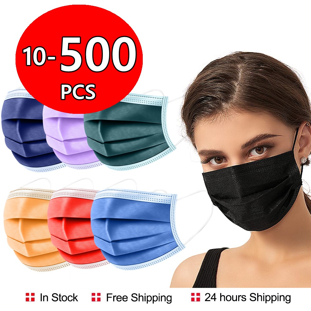 10-500pcs Adult Disposable Visible Face Masks 8 Colors Homeopathic Mascarias Protective Mask Black Color