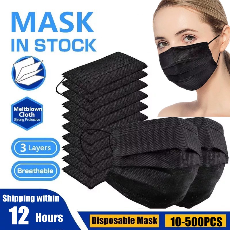10-500pcs Black Disposable Masks Mascaras Morogicas 3 Layers Non-woven Mascara Mask for Adults