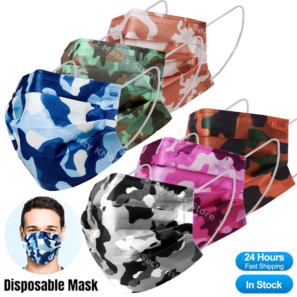 Camouflage disposable face mask 3 ply filter earbuds 100pcs protective face cover masque surgical mascarillas desechables