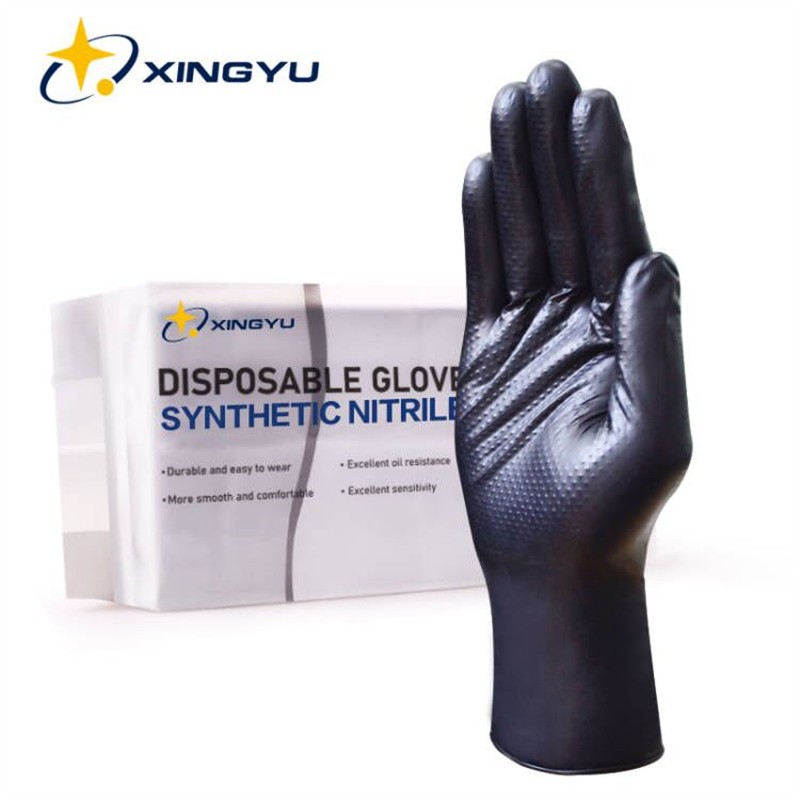 Nitrile Gloves Extra Strong 6mil 8mil 50pcs Black Orange Diamond Pattern Safety Work Gloves Synthetic Nitrile Powder Free Gloves