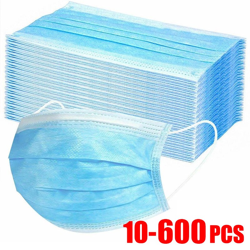 10-600pcs Blue Disposable Face Masks Mascarillas quiurgicas Homeopathic Mouth Mask Adult Non-woven Filter Mask mascarillas