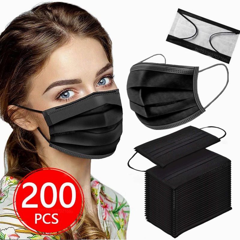 10-200pcs Disposable Black Face Masks 3 Ply Mascarillas quiurquijas homology adas Negras Mouth Mask Adult Mask Christmas Noir