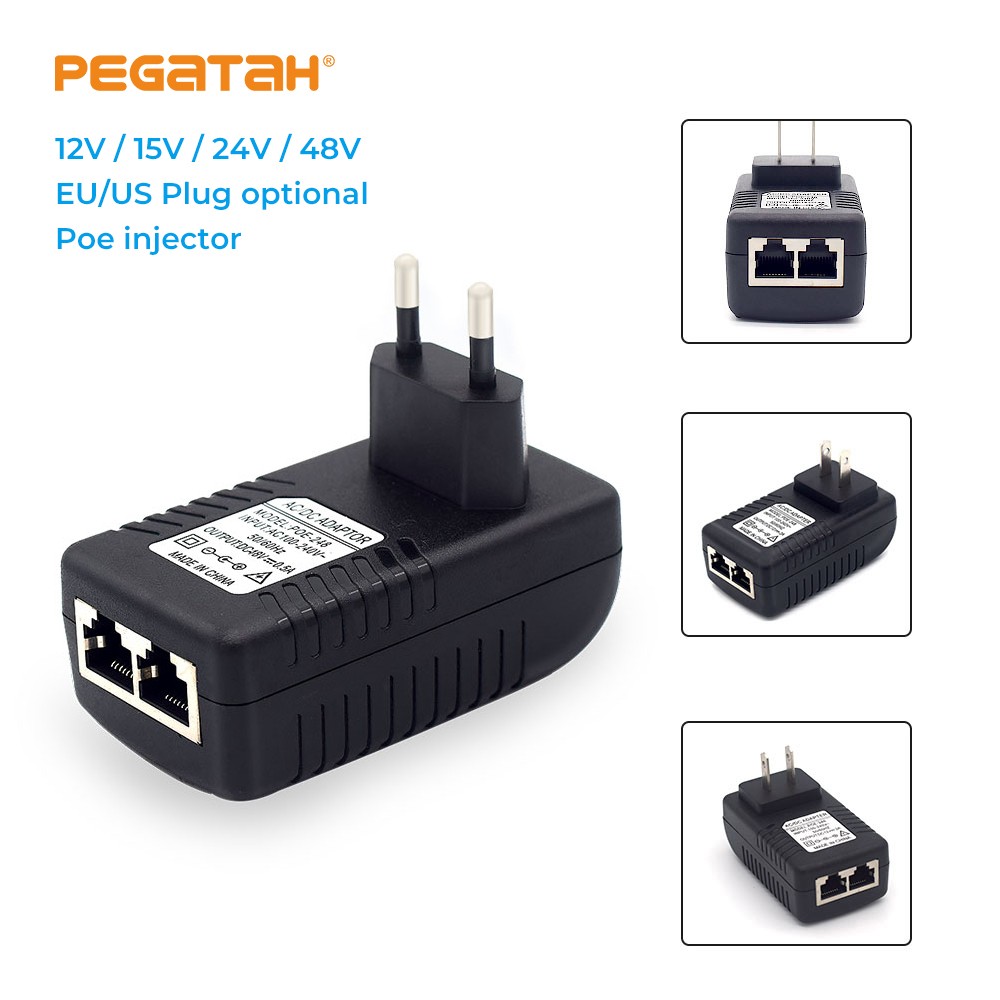 PEGATAH محول تغذية الطاقة عبر شبكة إيثرنت مراقبة الفيديو DC12V/15 فولت/24 فولت/48 فولت التوصيل الاتحاد الأوروبي/الولايات المتحدة/المملكة المتحدة التوصيل للكاميرا POE Poe محول الطاقة للكاميرا IPC