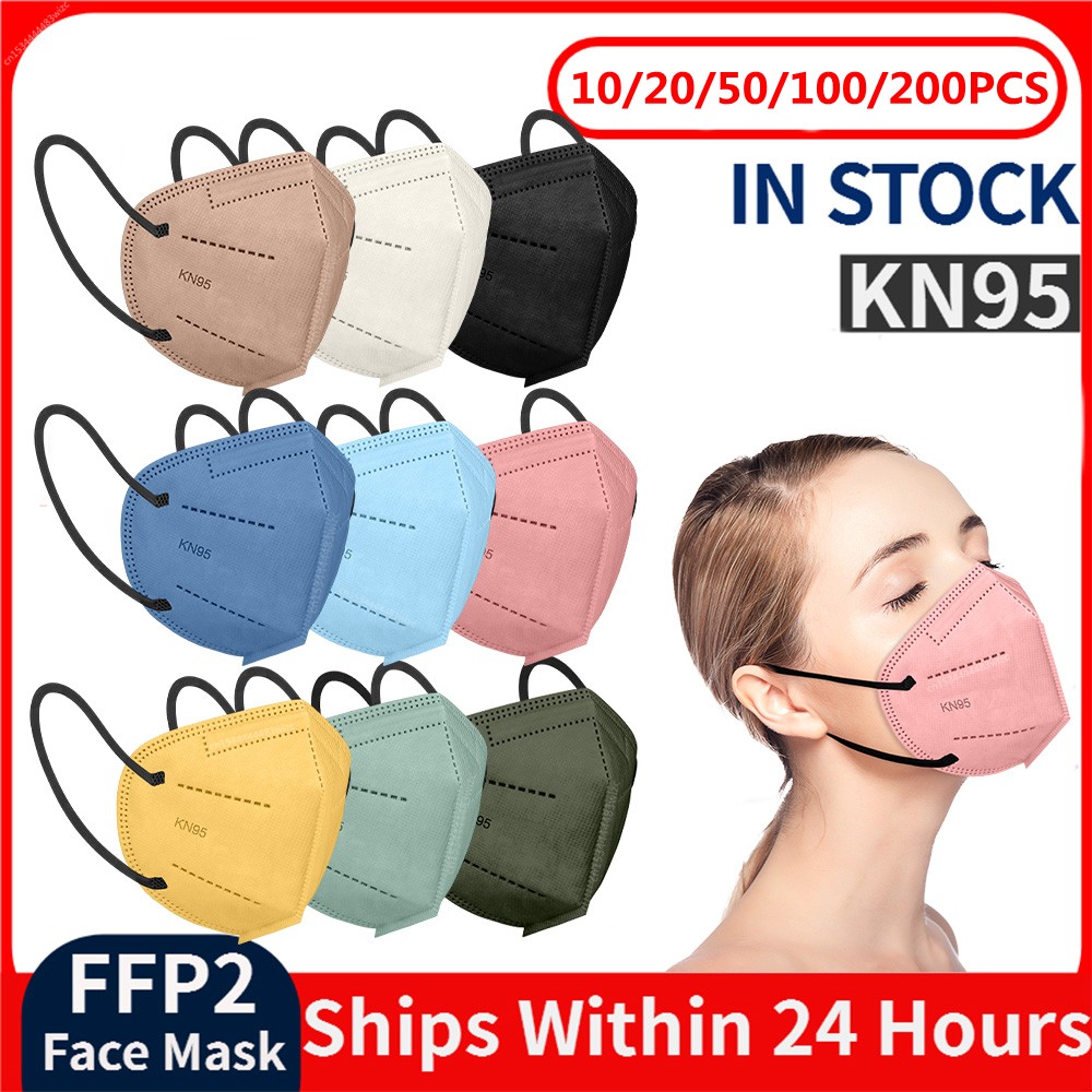 10-200pcs Mascarillas KN95 Certified 5 Layers Black KN95 Masks Colorful ffp2mascarilla Adult FP2 FPP2 Approved Mask FFP2