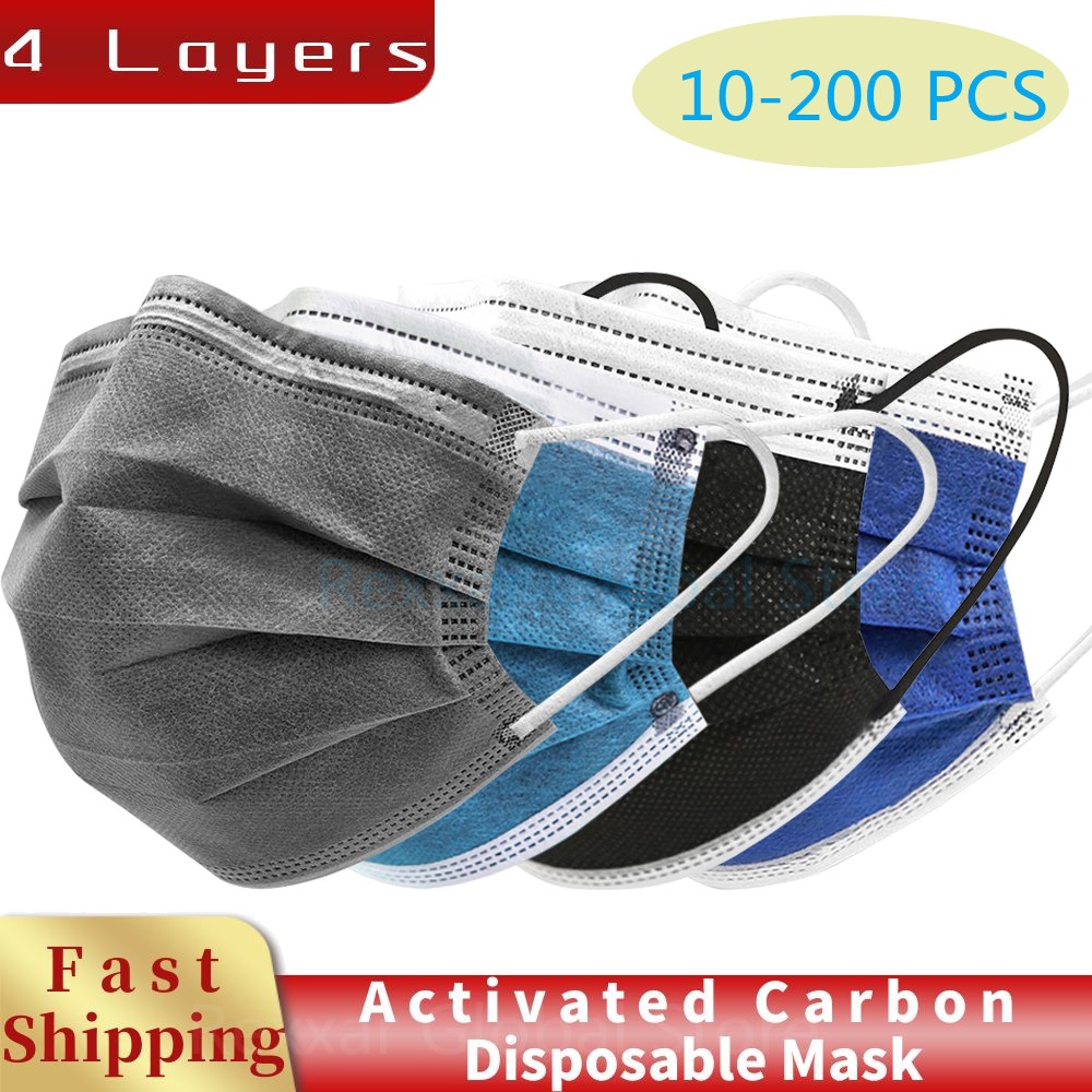 10-200pcs Activated carbon Mascarillas quiurgicas homology adas 4 layer mouth mask adult disposable face mask masque cherurgical