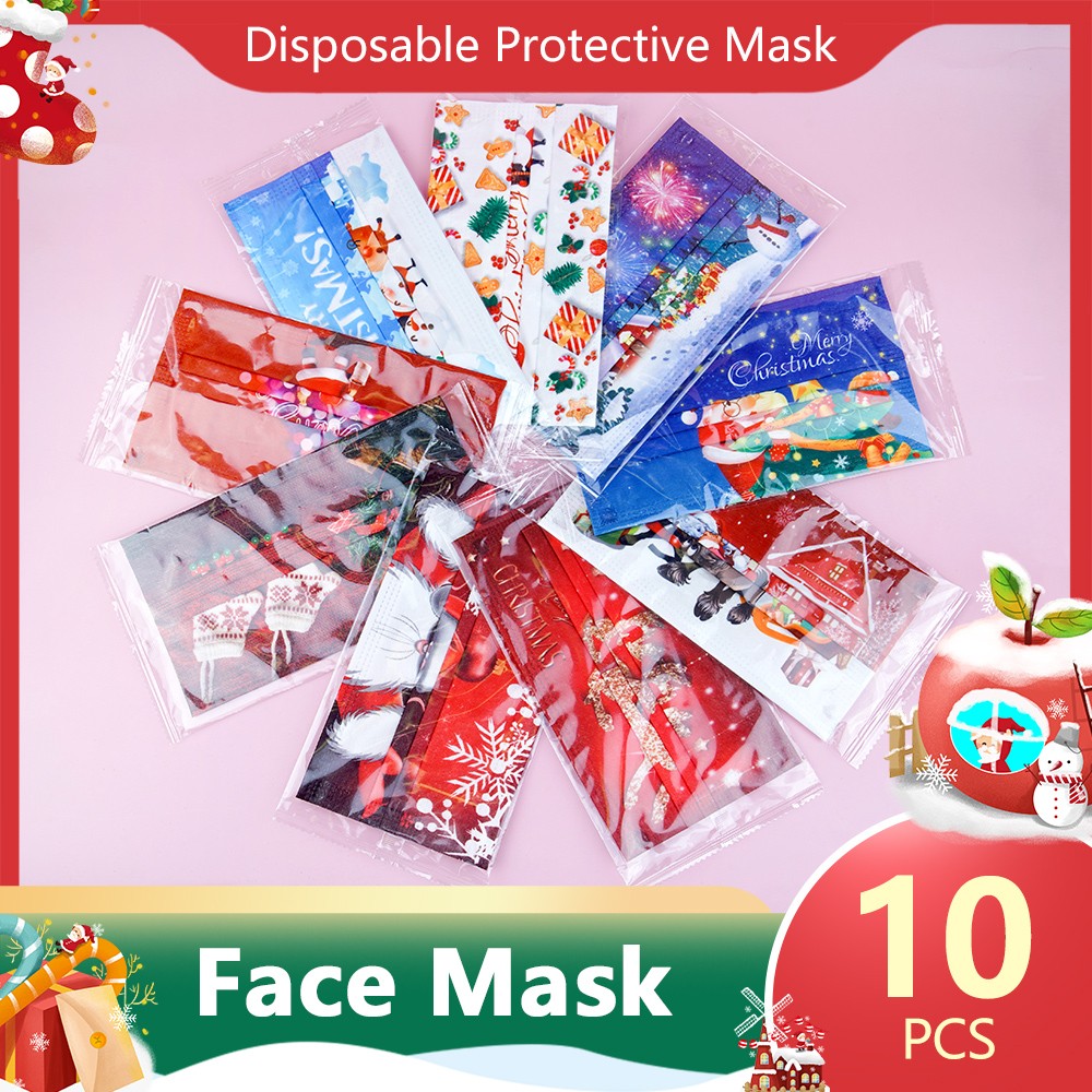 Christmas Disposable Christmas Face Mouth Masks Women Colorful Adult 3 Layers Filter Non-woven Fabric Printed Mascarilla Navidad Noel