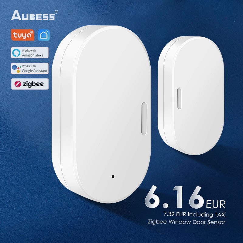 Aubess Tuya Zigbee Door Window Sensor Detector Compatible Smart Life APP Home Security Automation Alarm System Anti-theft Alexa Google Home